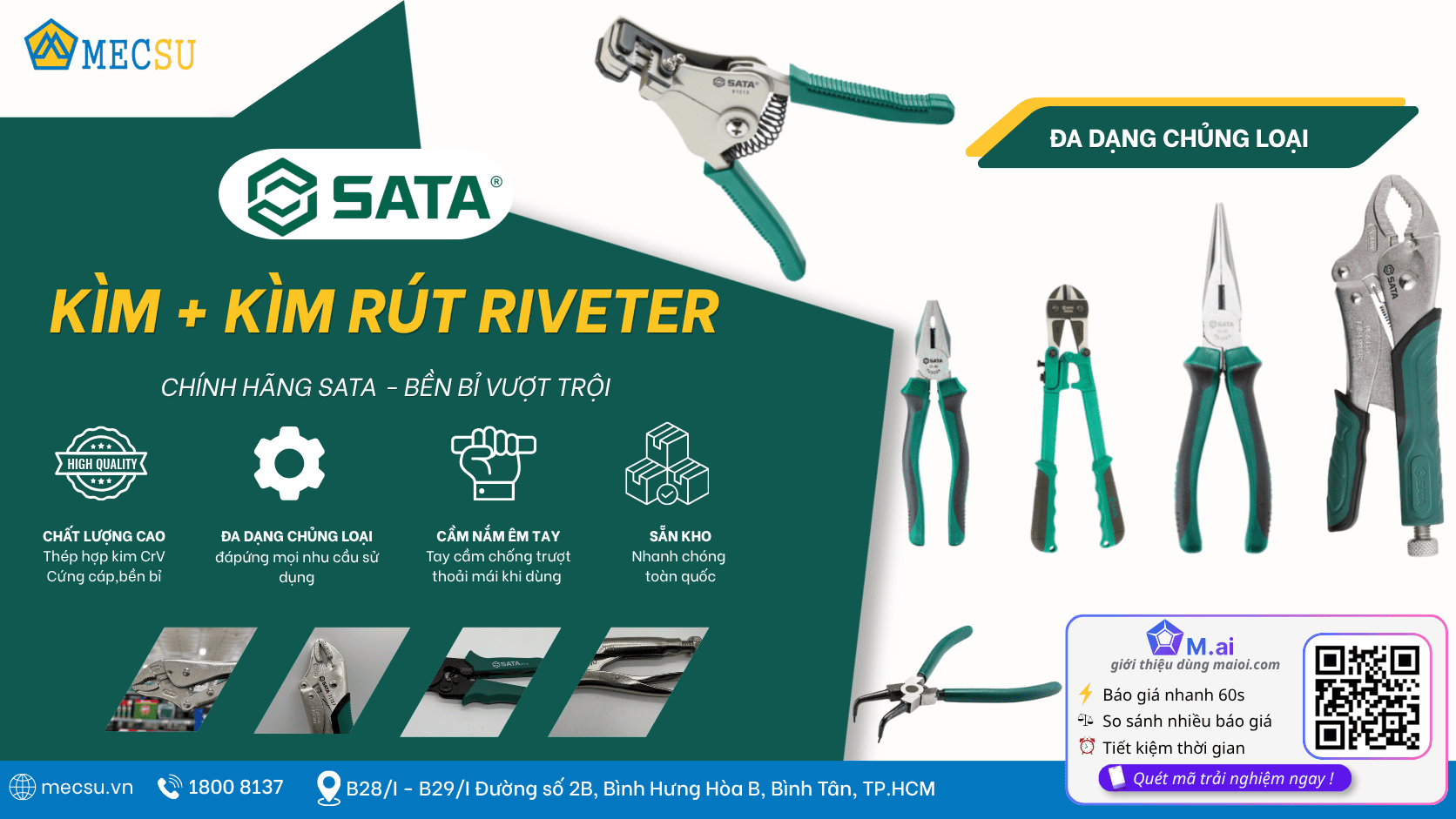 Kìm SATA Chính Hãng 2026: Kìm Và Kìm Rút Rivet